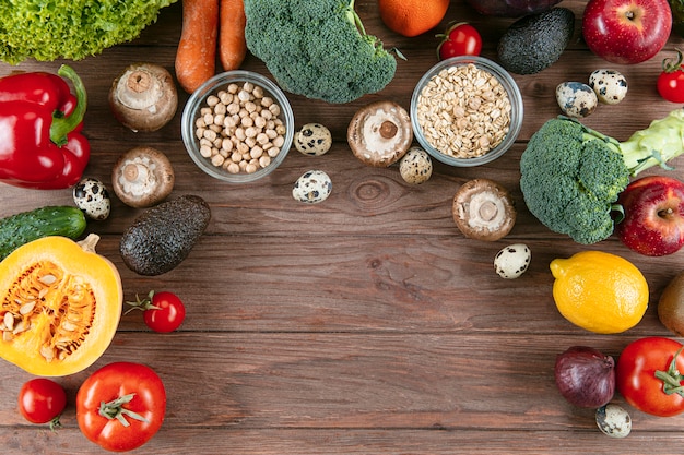 Top view of lots of vegetables with copy space