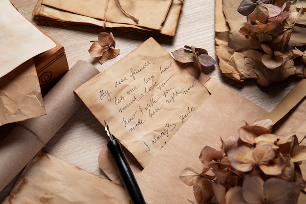 Top view love letters arrangement