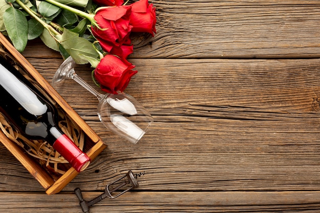 Top view lovely assortment for valentines day dinner with copy space