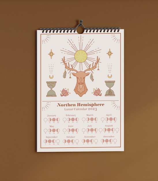 Free photo top view  lunar calendar with deer