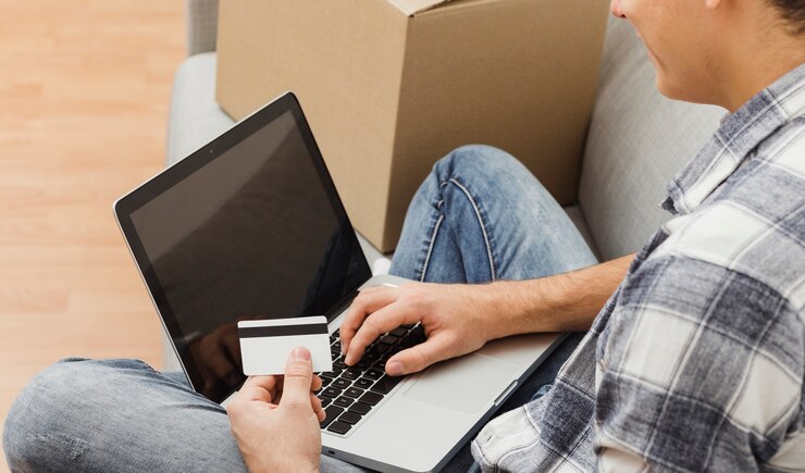 Free Photo top view man ordering online