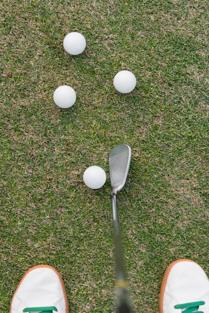 Top view man playing golf