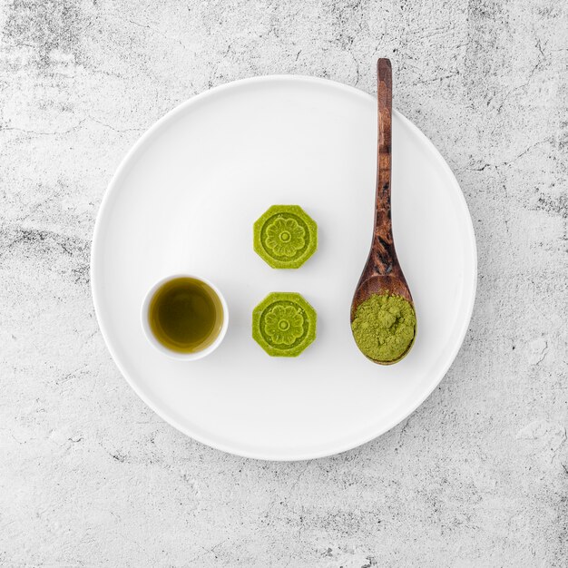 Top view  matcha powder on a plate