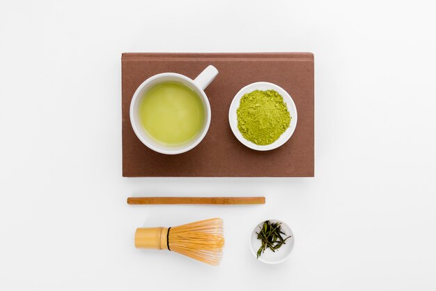 Top view matcha tea concept on the table