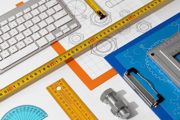 Top view measuring  tools still life