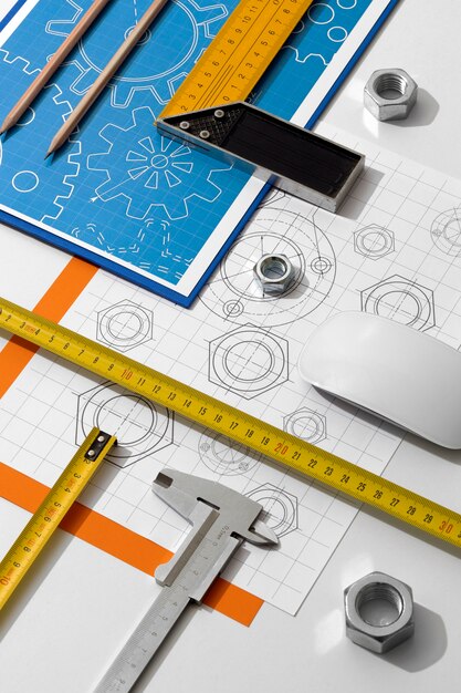 top view measuring  tools still life
