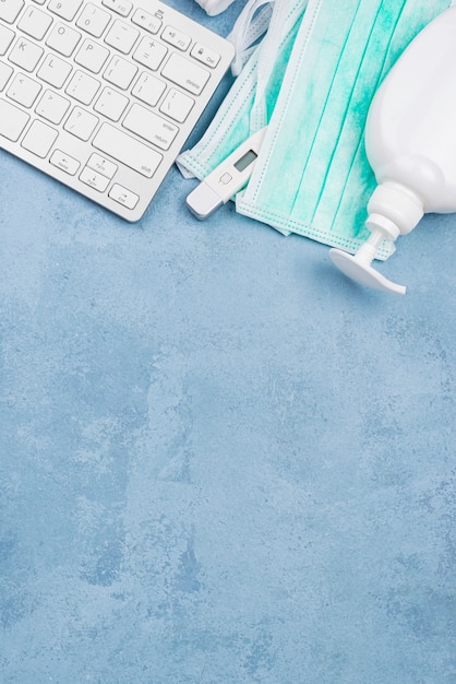 Top view medical desk arrangement with copy space