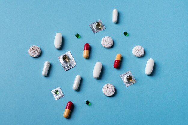 Top view of medical pills