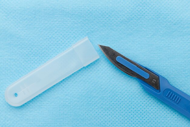 Top view of medical scalpel