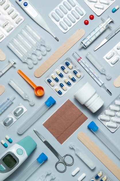 Top view medical  supplies composition