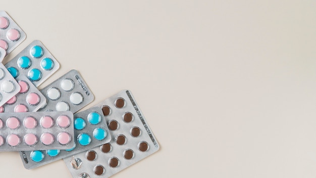 Top view medical tablets with copy space