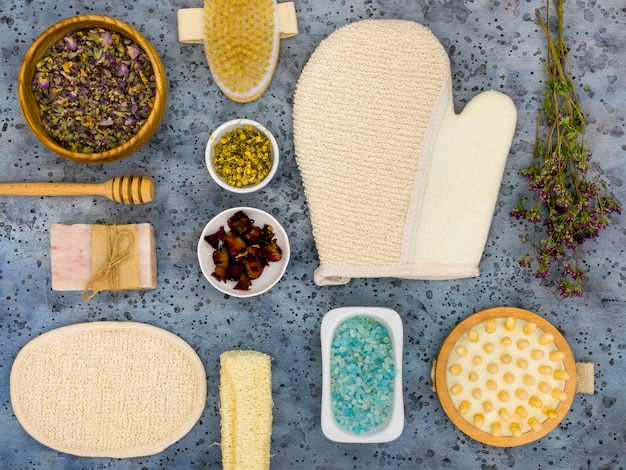 Top view of medicinal herbs and spices