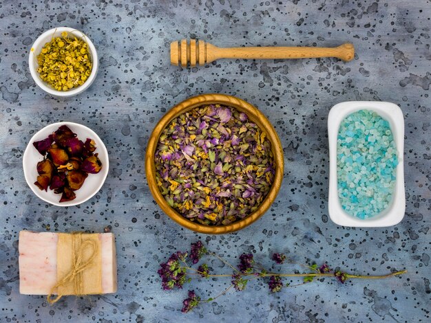 Top view of medicinal herbs and spices