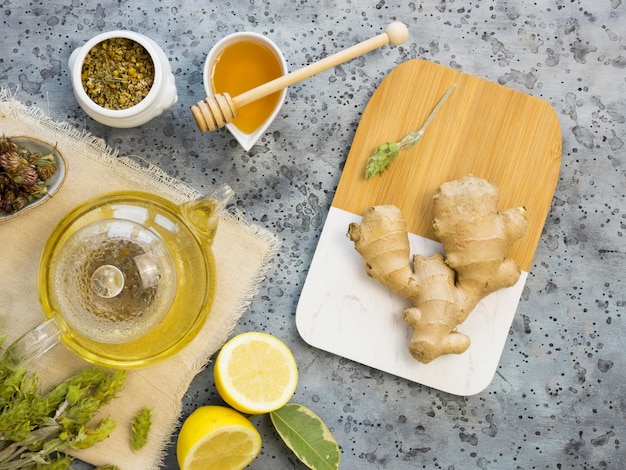 Top view of medicinal spices and herbs