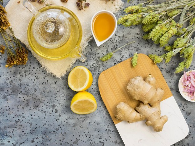 Top view of medicinal spices and herbs