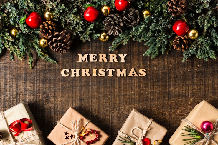 無料Photo トップビューメリークリスマスレタリング