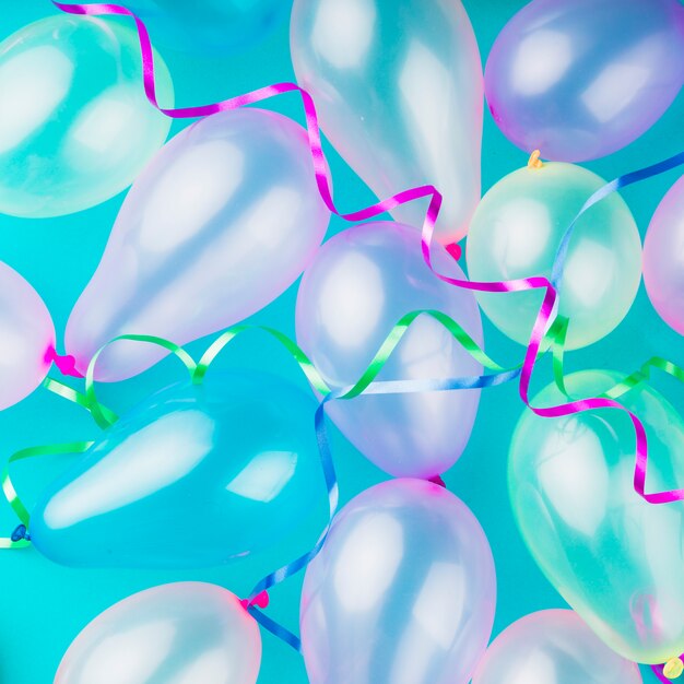 Top view metallic transparent balloons