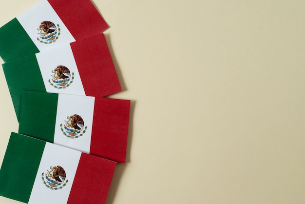 Top view mexican flags arrangement with copy space