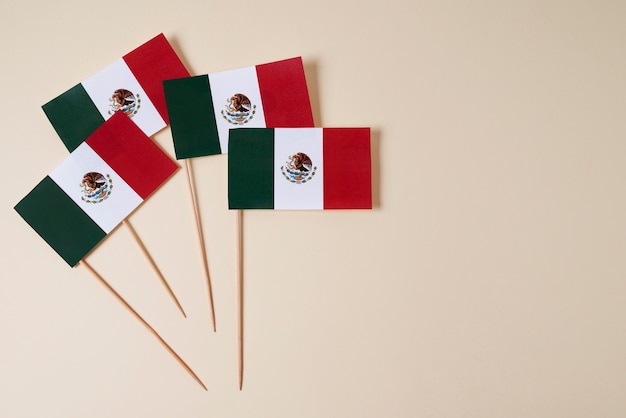 Top view mexican flags with copy space