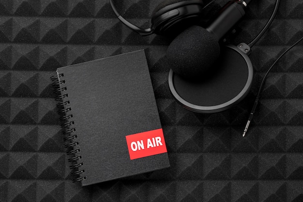 top view mic and on air notebook