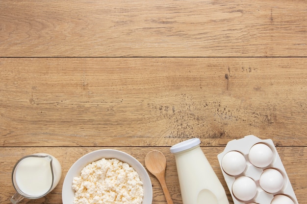 Top view milk and eggs arrangement