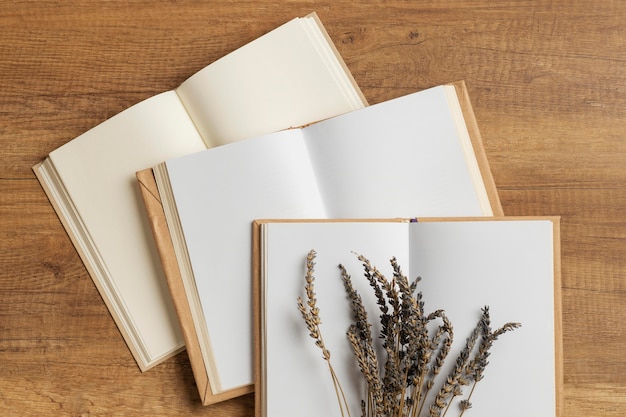 Top view minimal composition with books