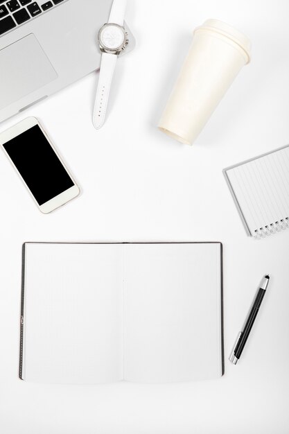 Top view minimalist composition on office desk