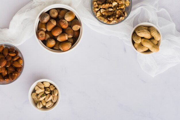 Top view mixture of healthy nuts