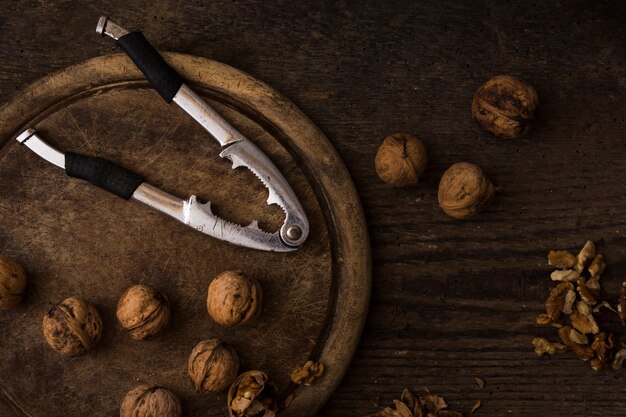 Top view mixture of walnuts on the table