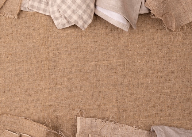 Top view of monochromatic colored textiles with copy space