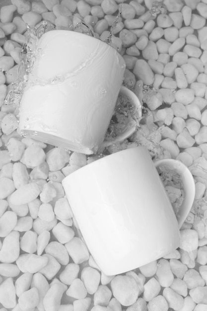 Top view over mug floating on water