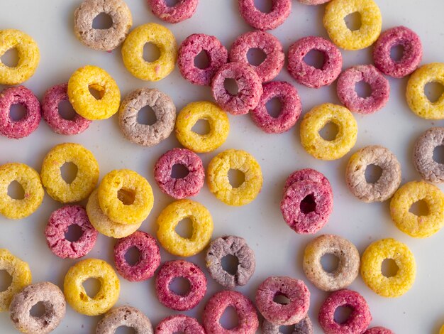 Top view multicoloured fruit loop cereals