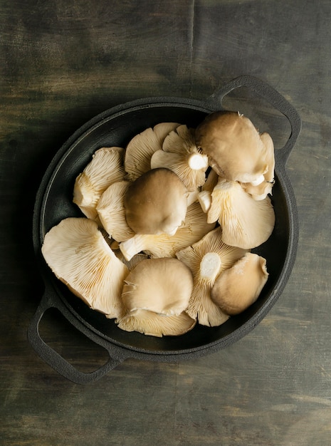 Top view mushrooms in pot