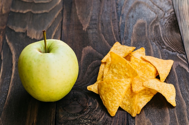 Top view nachos vs apple