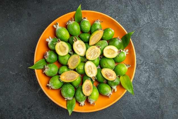 Top view of natural fresh green feijoas