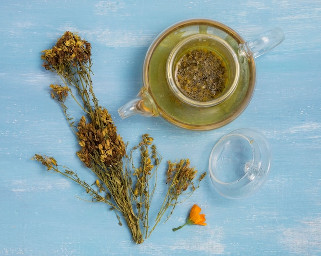 Top view of natural medicinal spices and herbs