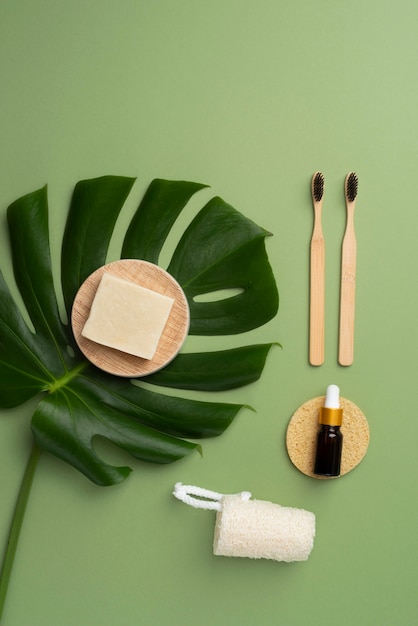 Top view natural self care products composition