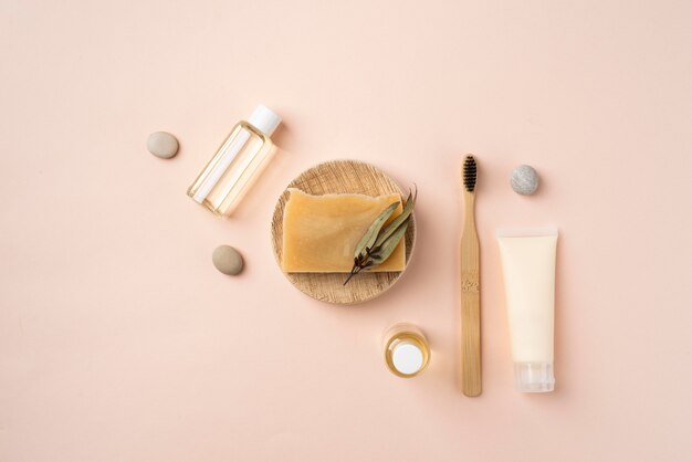 Top view natural self care products composition