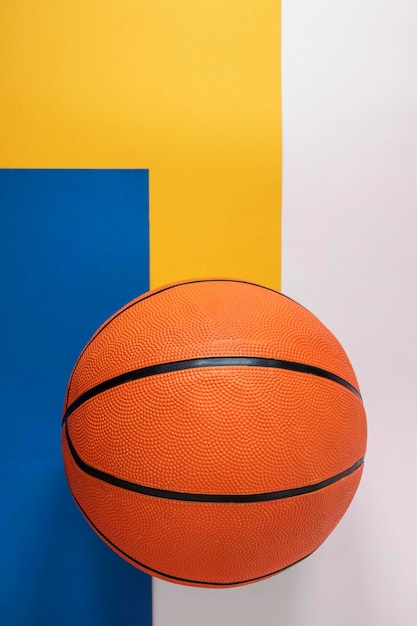 Top view of new basketball with copy space