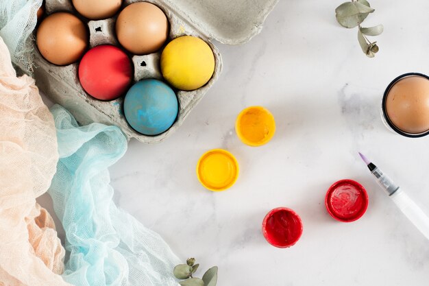 Top view nicely hand painted easter eggs