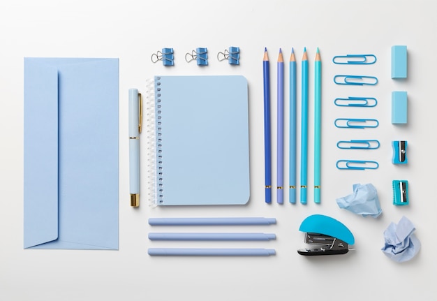 Top view notebook and desk tools