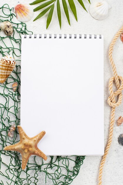 Top view notebook with fish net