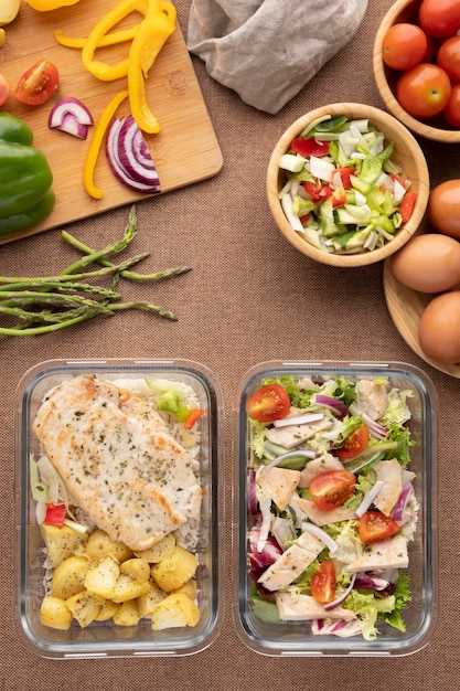 Top view on nutrition food and meal planning