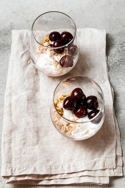 Top view nutritious breakfast meal arrangement