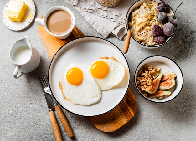 Top view nutritious breakfast meal composition