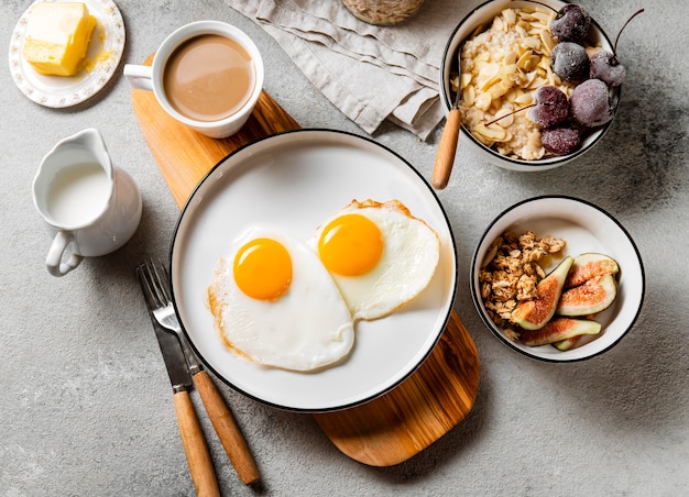 Top view nutritious breakfast meal composition