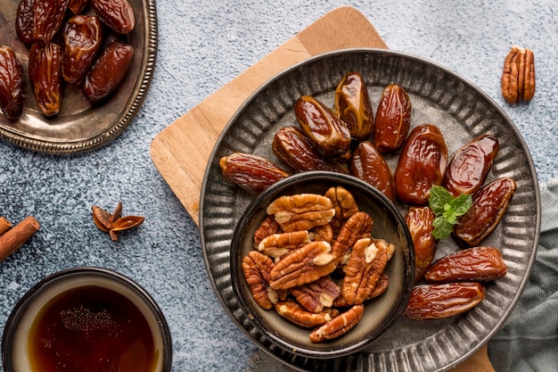 Top view nuts and dates arrangement