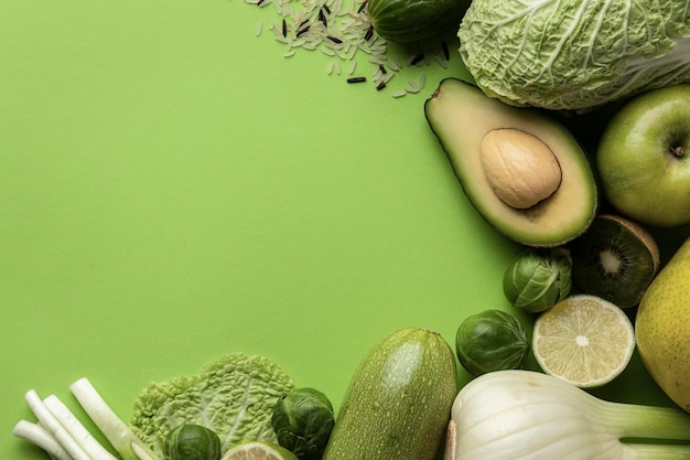 無料写真 コピースペースと緑の野菜の上面図