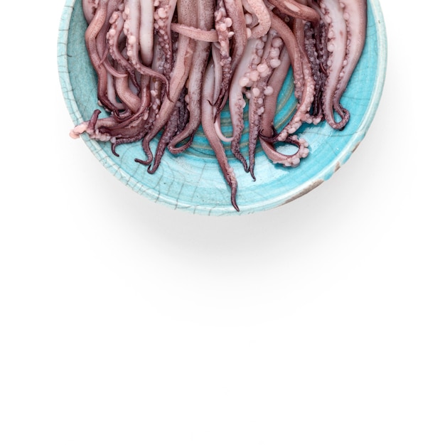 Бесплатное фото Вид сверху кальмаров на тарелке