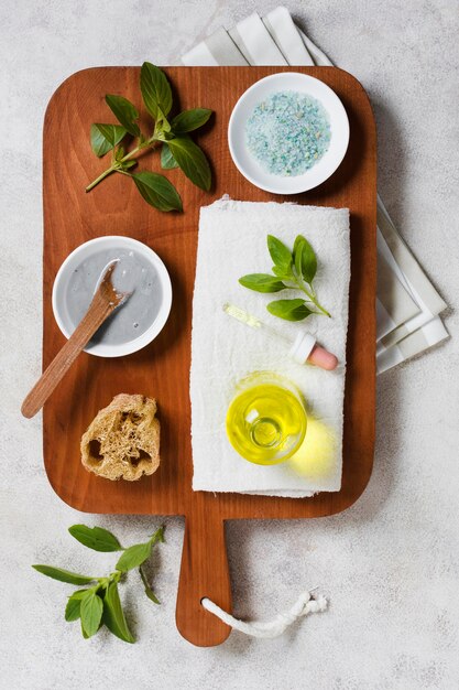 Top view oil and facial mask made from plants